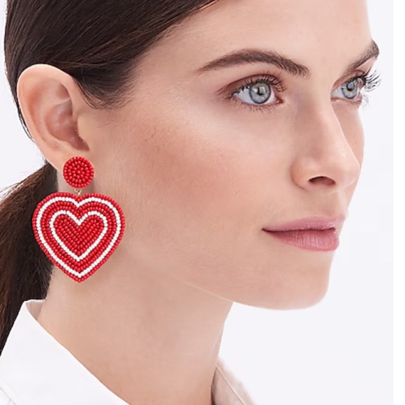 J. CREW FACT, Valentine Beaded Heart Earrings Bright Cerise Red Gold Plated, NWT - Picture 2 of 5